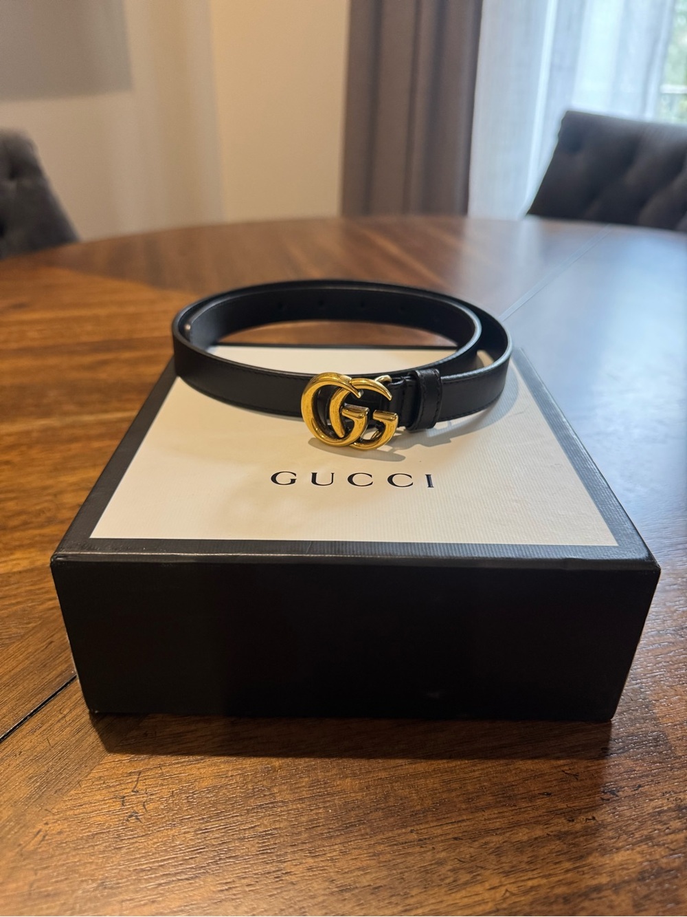 Gucci Black Leather Belt with Gold Interlocking GG Buckle
